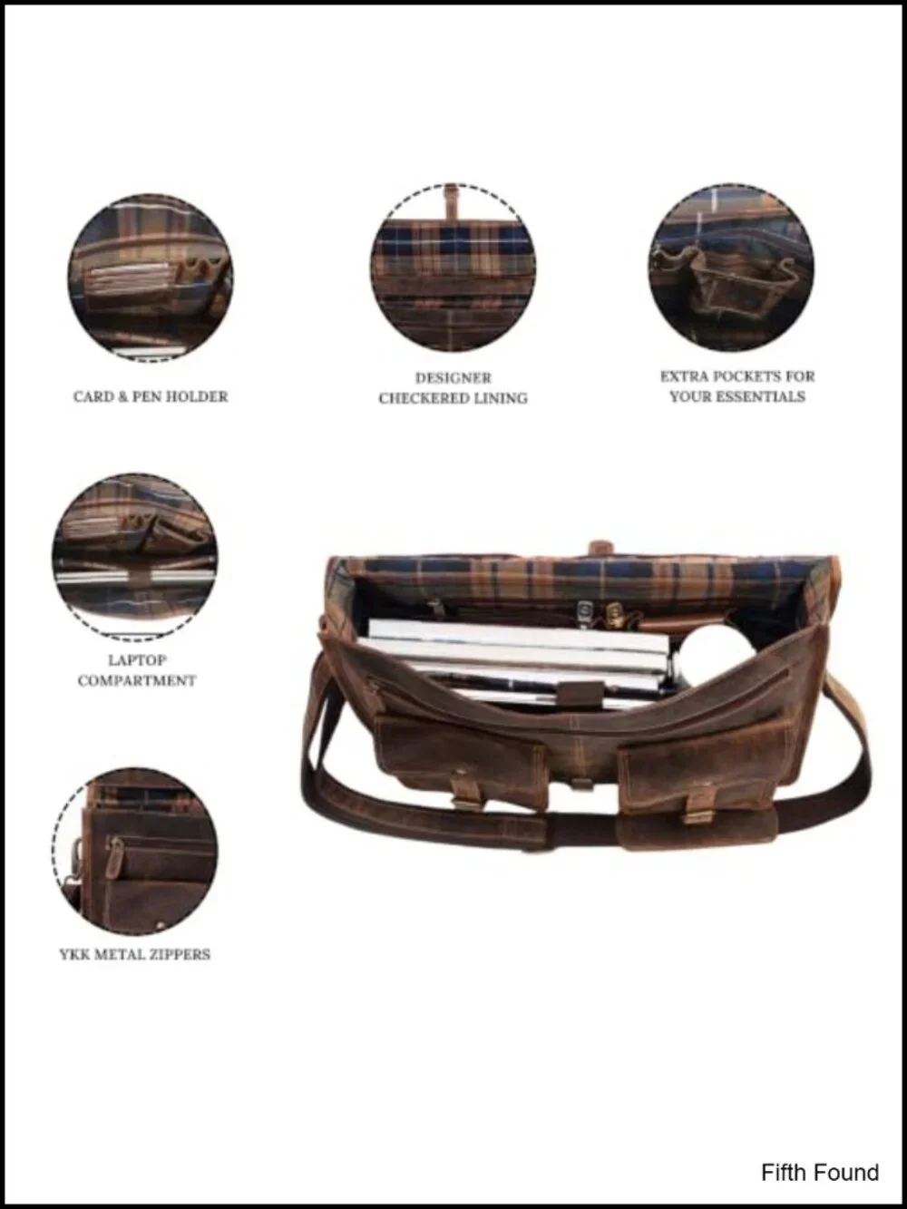 18 Inch Buffalo Leather Laptop Briefcase Messenger Bag Multi Section Unisex